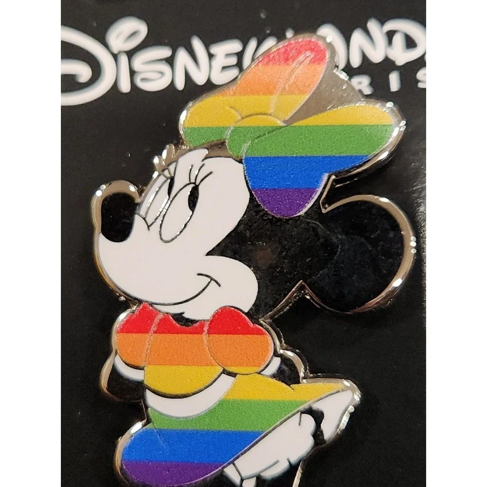 Disney Disneyland Paris Minnie Mouse Rainbow Pride Enamel Trading Pin‎ Silver OE